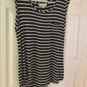 Navy and Cream Sleeveless Striped Shirt