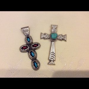 Silver and Turquoise stone Cross Necklaces