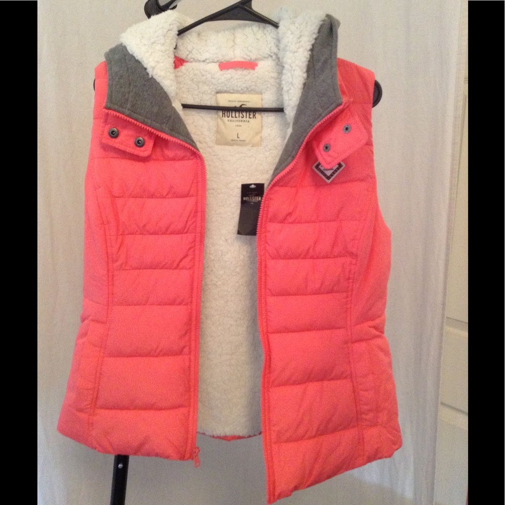Pink and grey fuzzy vest