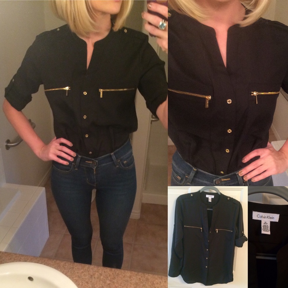 SOLD - Calvin Klein NWOT Zipper Detail Button Down