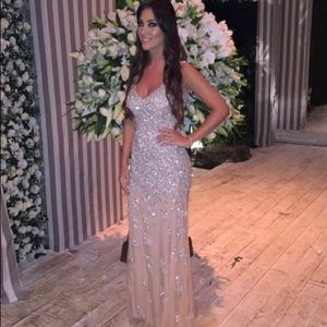 Mermaid Crystal embellished champagne gown