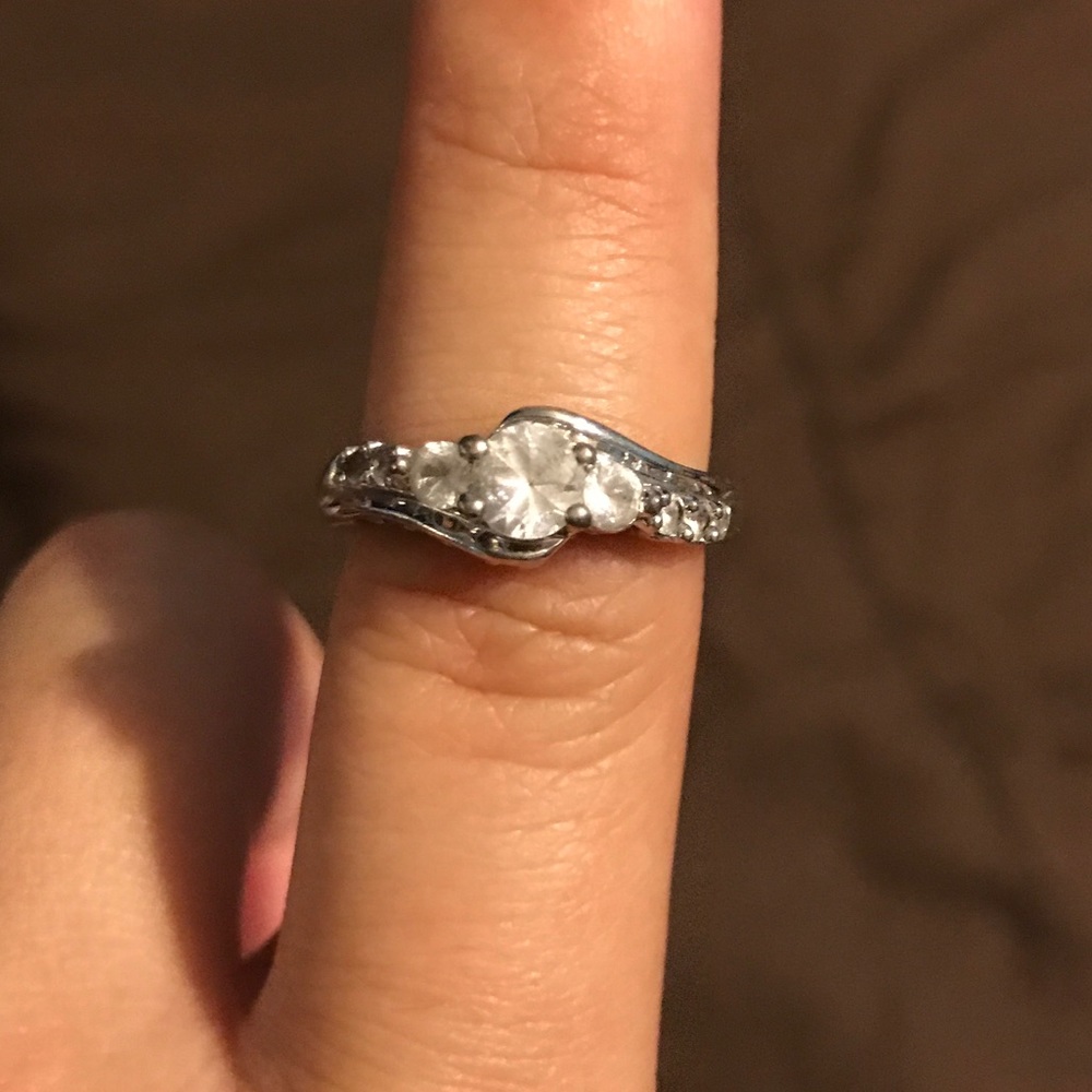 White sapphire and sterling silver ring