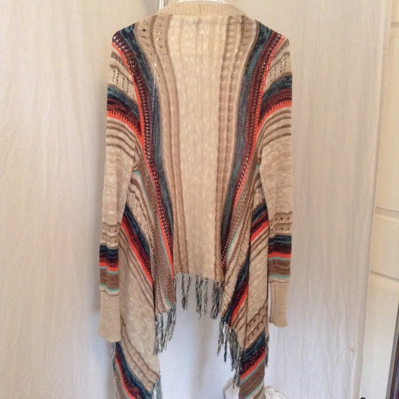 Striped brown long fringe cardigan - Picture 3 of 4