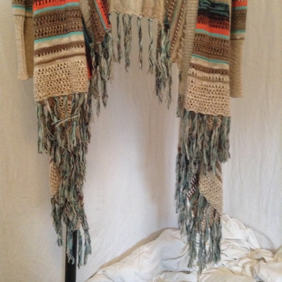 Striped brown long fringe cardigan - Picture 4 of 4