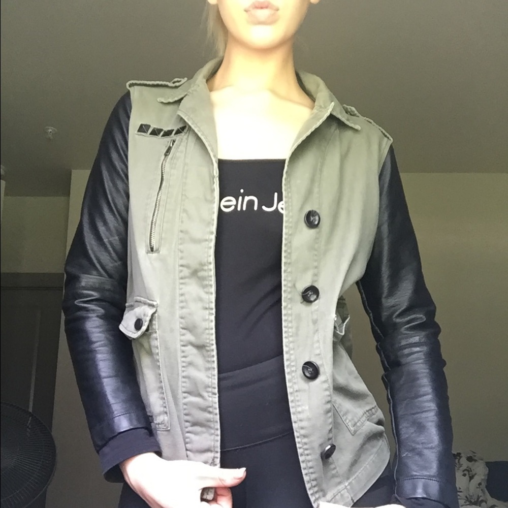 Leather Sleeve Black/Olive Jacket
