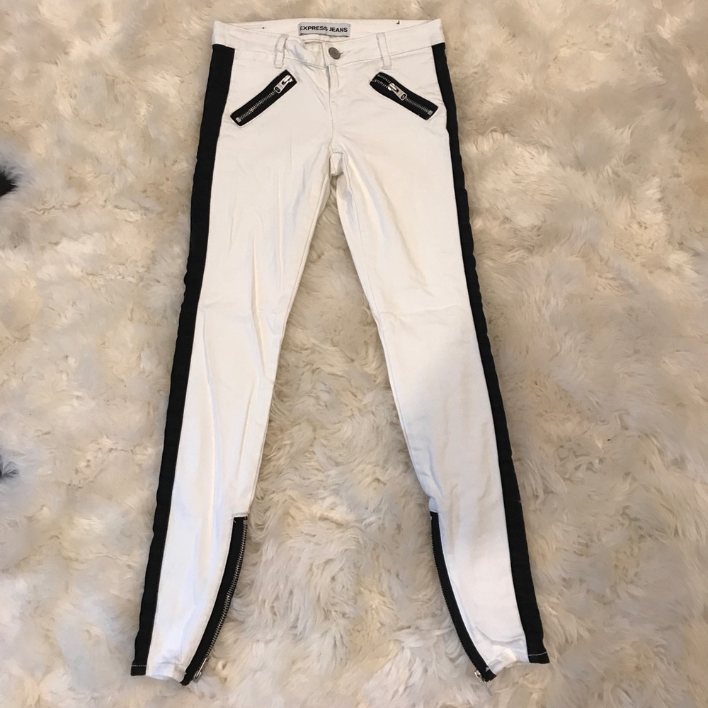 Express white and black stripe jeans