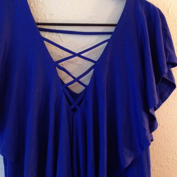 NWT Ruffled Cobalt Lace Up Blouse - Picture 2 of 4