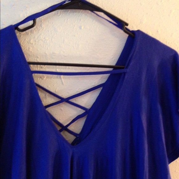 NWT Ruffled Cobalt Lace Up Blouse - Picture 3 of 4