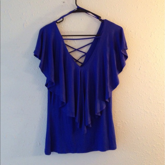 NWT Ruffled Cobalt Lace Up Blouse - Picture 4 of 4