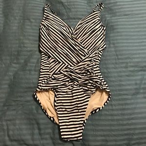 Striped one piece bathing suit