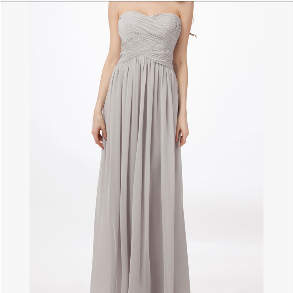 JS Botique Strapless Ruched Chiffon Gown - Gray