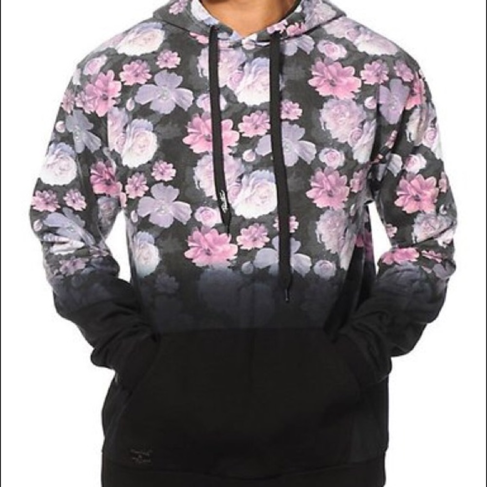 Primitive ombré flower to black hoodie