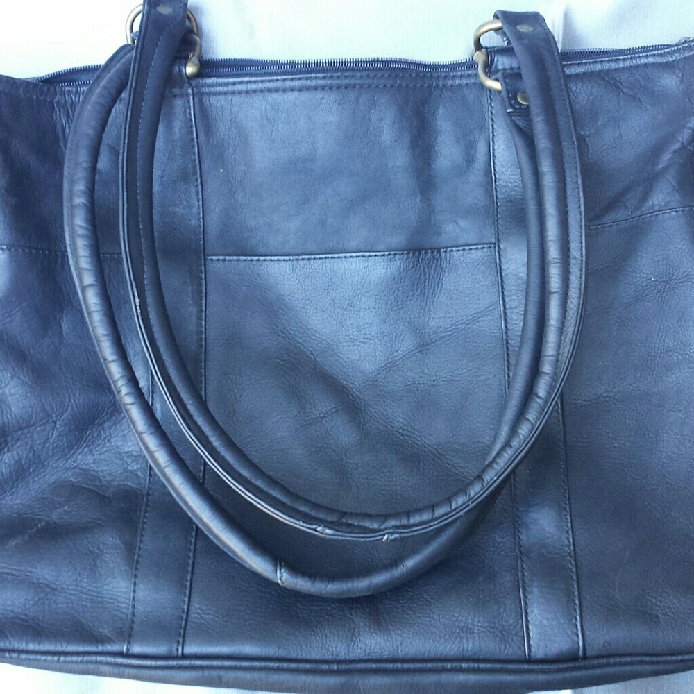 Large Black Genuine Leather Bag - Purse.