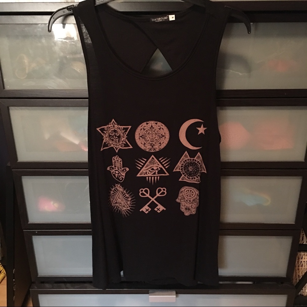 Earthbound boho black open back tank top