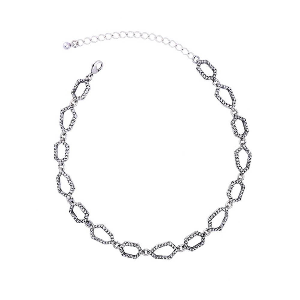 Crystal Silver Geo Choker Collar Necklace