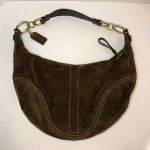 Dark brown suede Coach hand bag