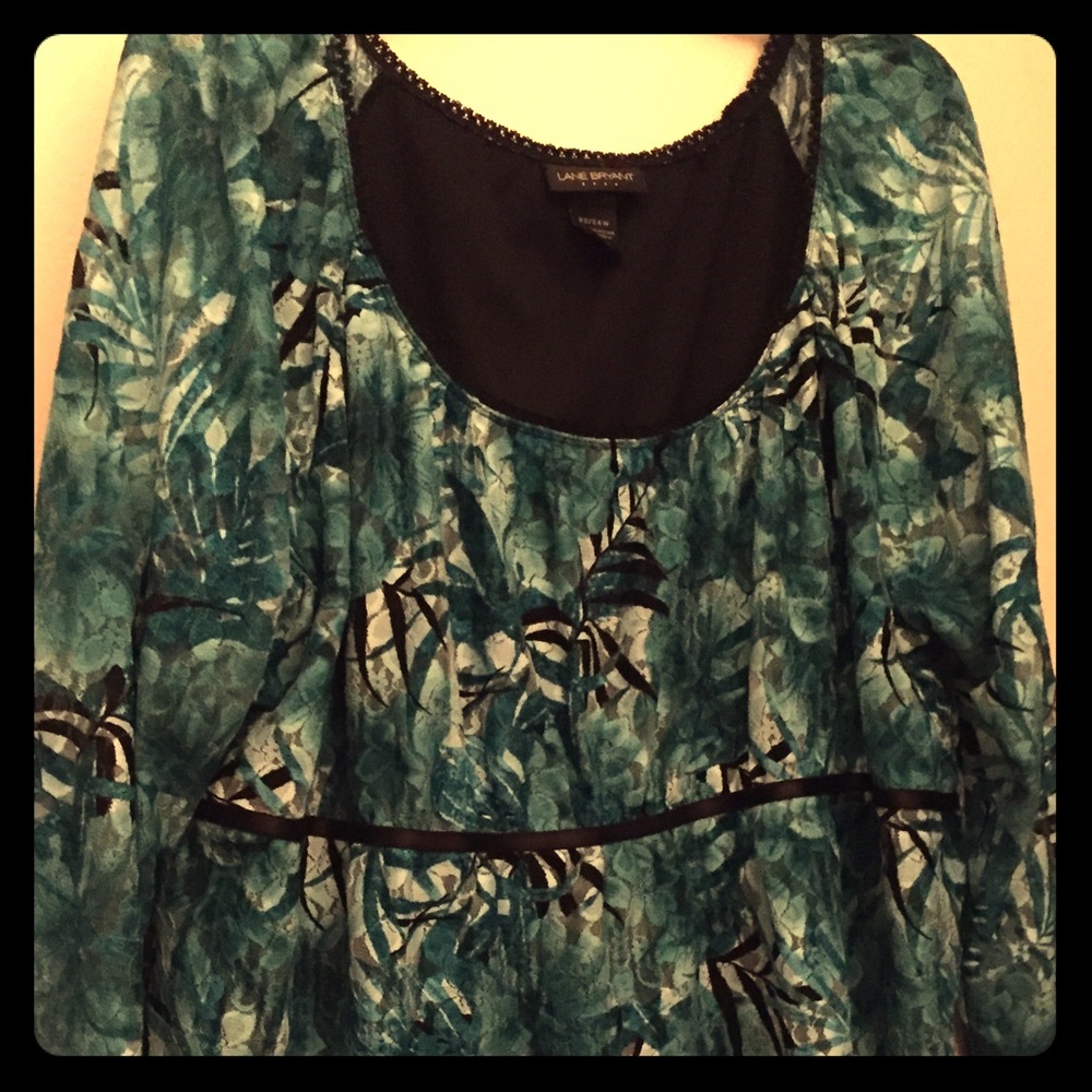 Lane Bryant turquoise & black lace blouse 22/24W