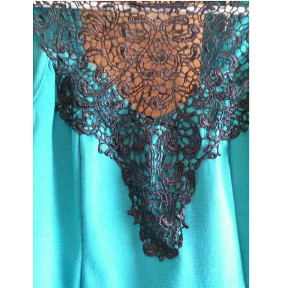 teal embroidered neckline peplum blouse - Picture 3 of 3