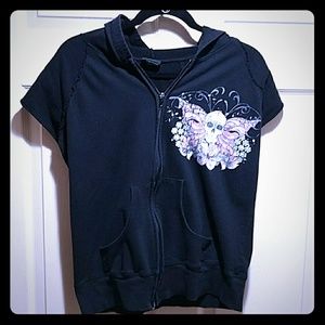 Torrid Black Short Sleeve Skull Hoodie