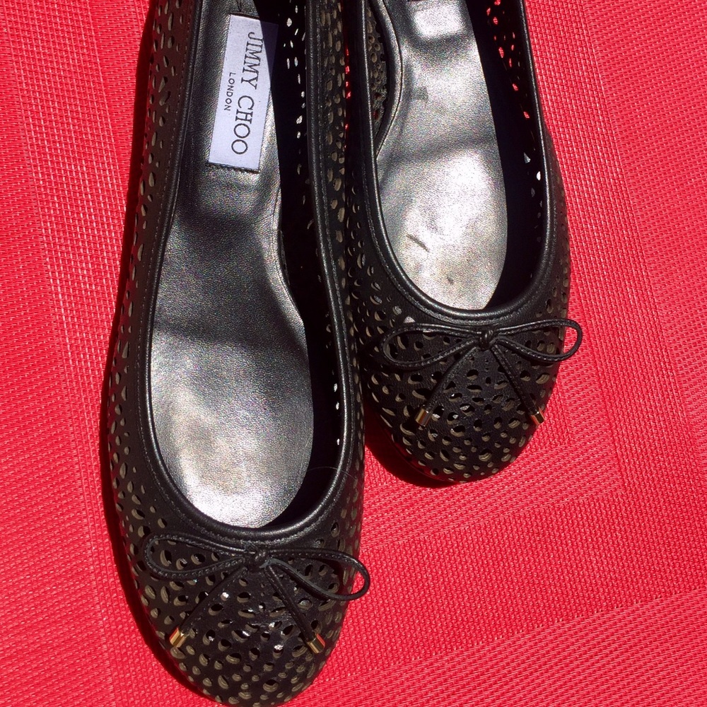 Jimmy Choo Black Leather Ballet Flats