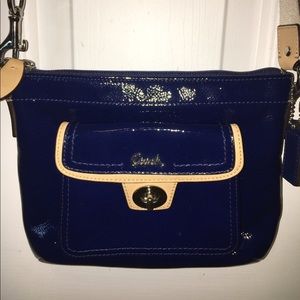 Coach navy blue patent leather cross body bag