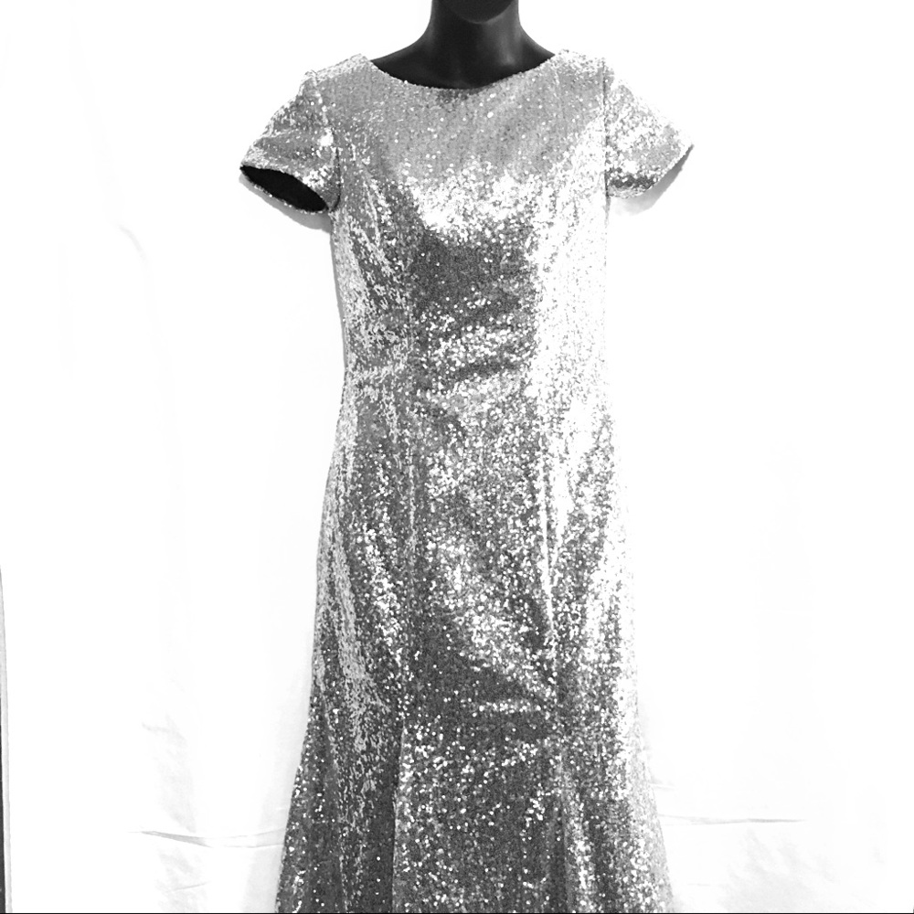 Silver Sequined Evening Gown