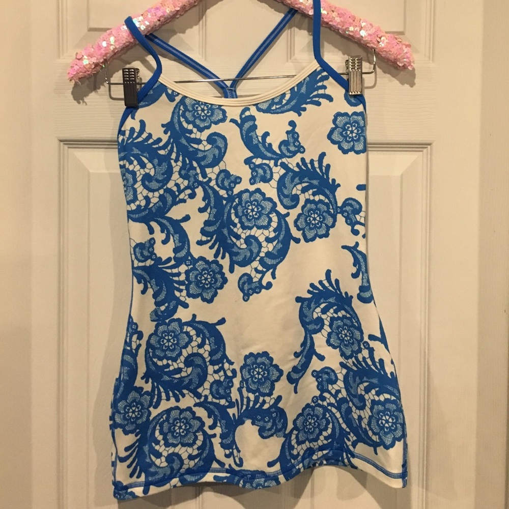 Lululemon power t tank top blue laceoflage 4