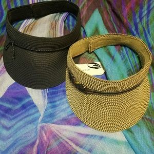 NWT 2 Nine West Packable Visors, Black and Tan