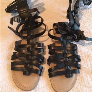 Black Leather Just Fab Gladiator Sandals