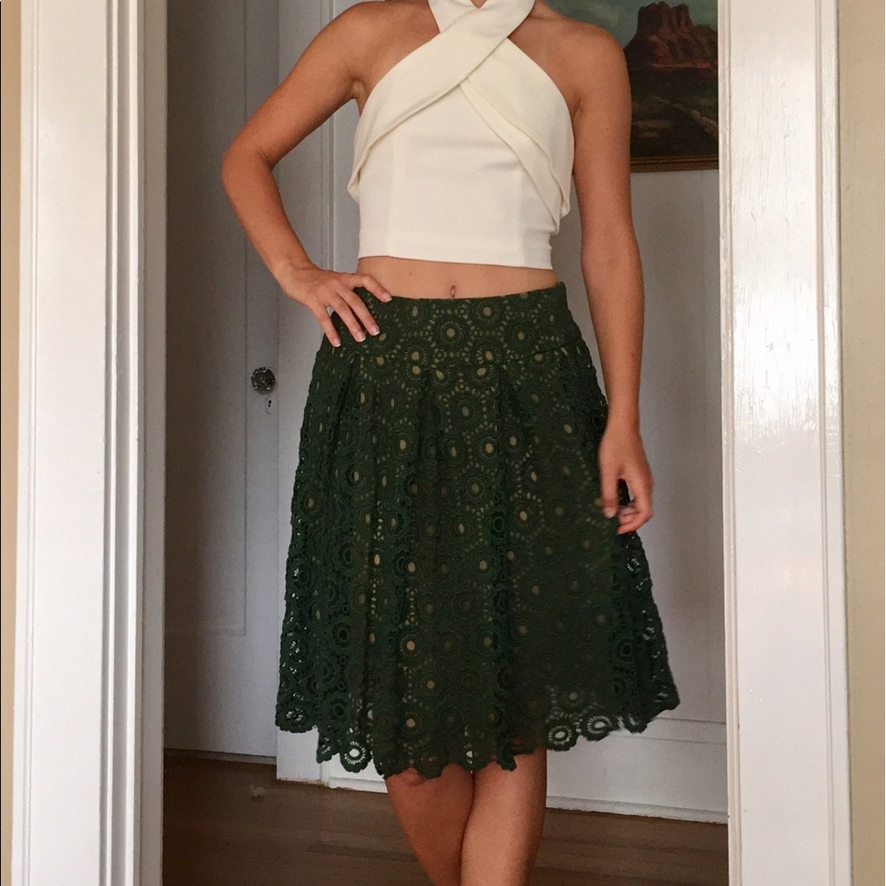 Anthro Green lace skirt