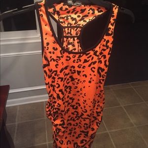 Orange and leopard print tank top