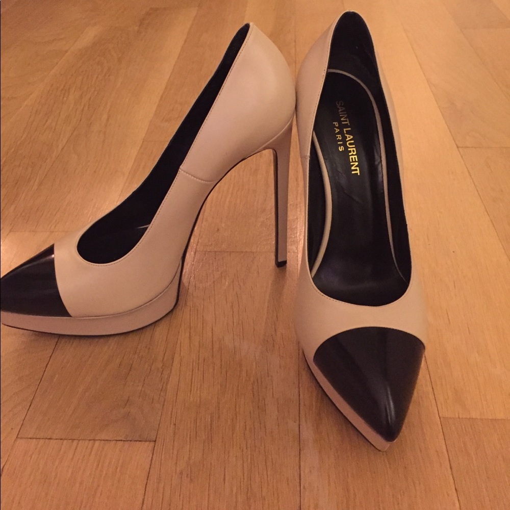 Beige and black Saint Laurent heels