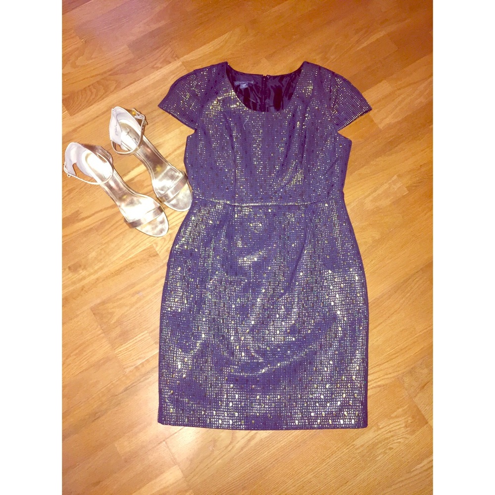 Gold Metallic and navy blue Cap sleeve dress