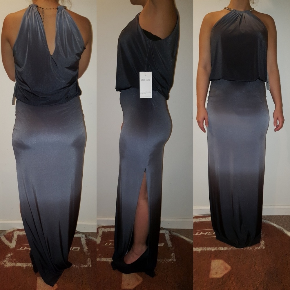 XSCAPE Ombre Charcoal to Grey to Charcoal dress.