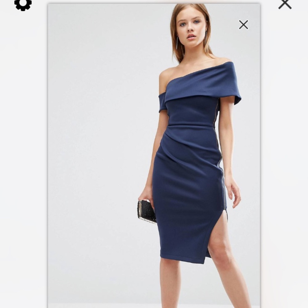 MIDI dress with one shoulder wrap