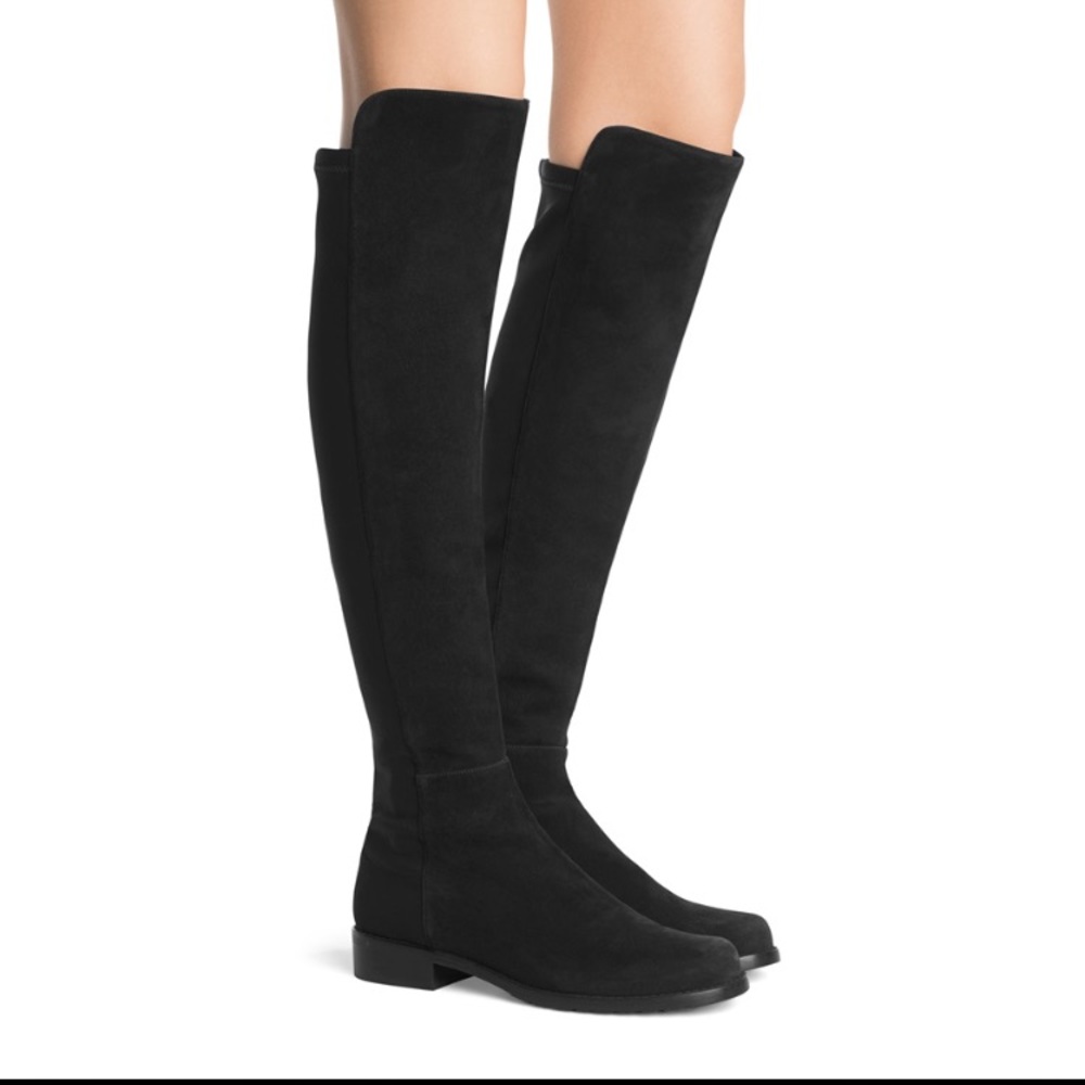 Knee high black suede boots
