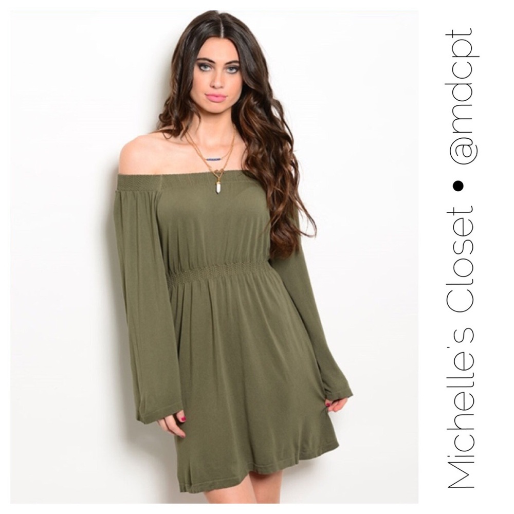 Olive off-shoulder dress