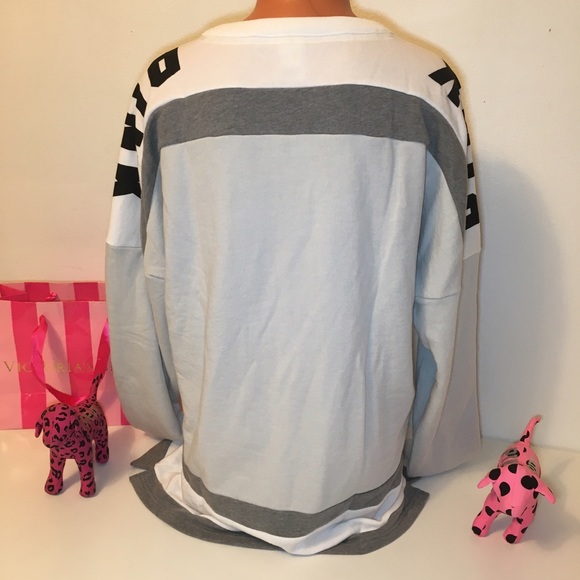 NEW PINK VS LOGO CREW LACE UP SWEATSHIRT - Picture 4 of 5