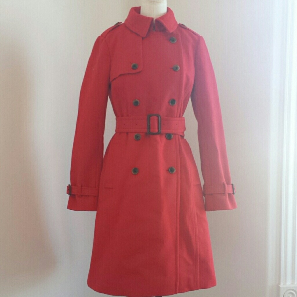 Red J.Crew  wool cashmere icon trench coat 2