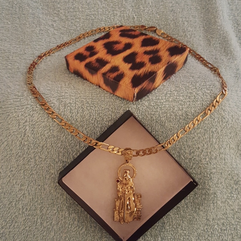 24 in.100% solid brass necklace wRuby 15 yrs old
