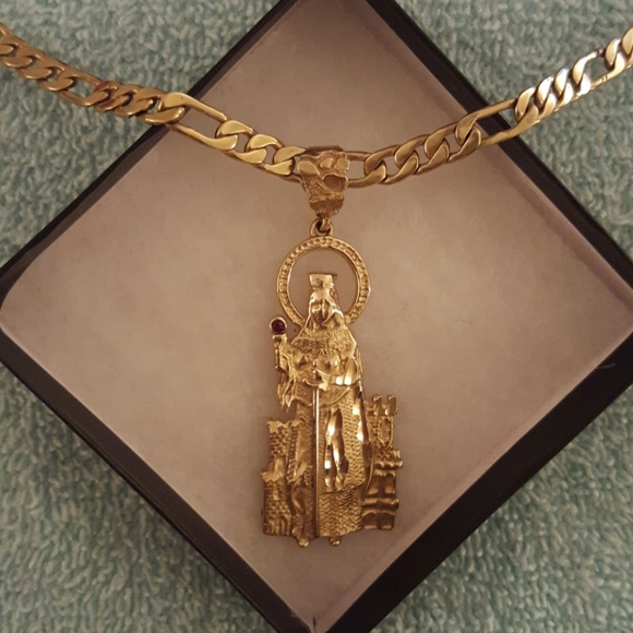 24 in.100% solid brass necklace wRuby 15 yrs old - Picture 2 of 4