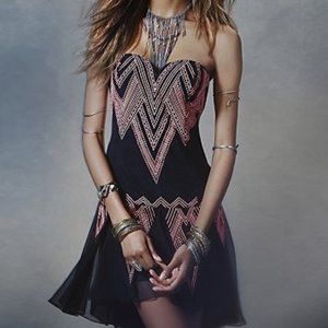 Free people strapless black drop waist dress