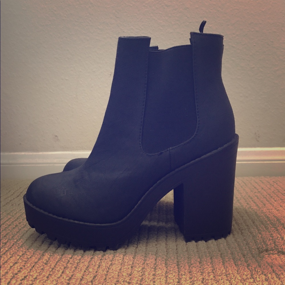Chunky Heel Black Ankle Boots