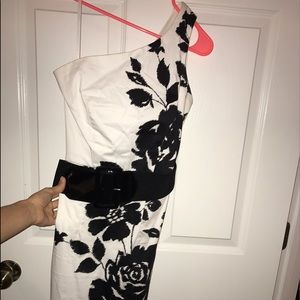 One shoulder black and white dress