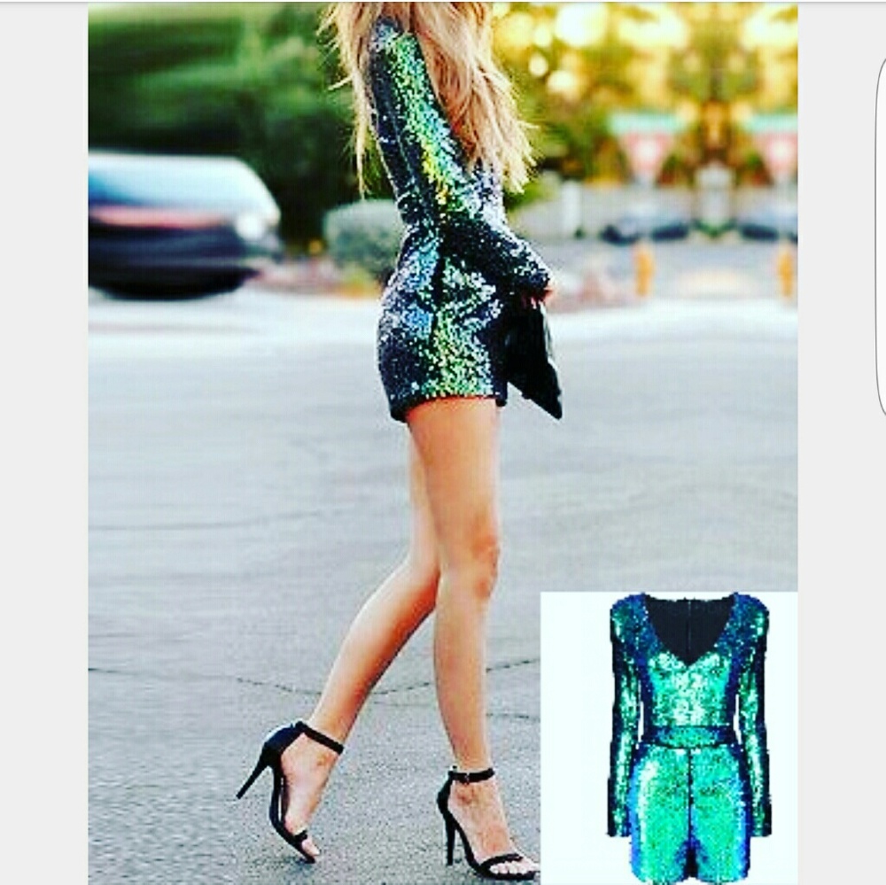 NWOT Green Emerald Sequin Romper Sz L - XL