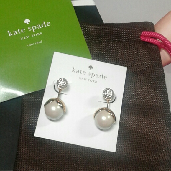kate spade Jewelry - Pearl drop gold w rhinestone Kate spade earrings