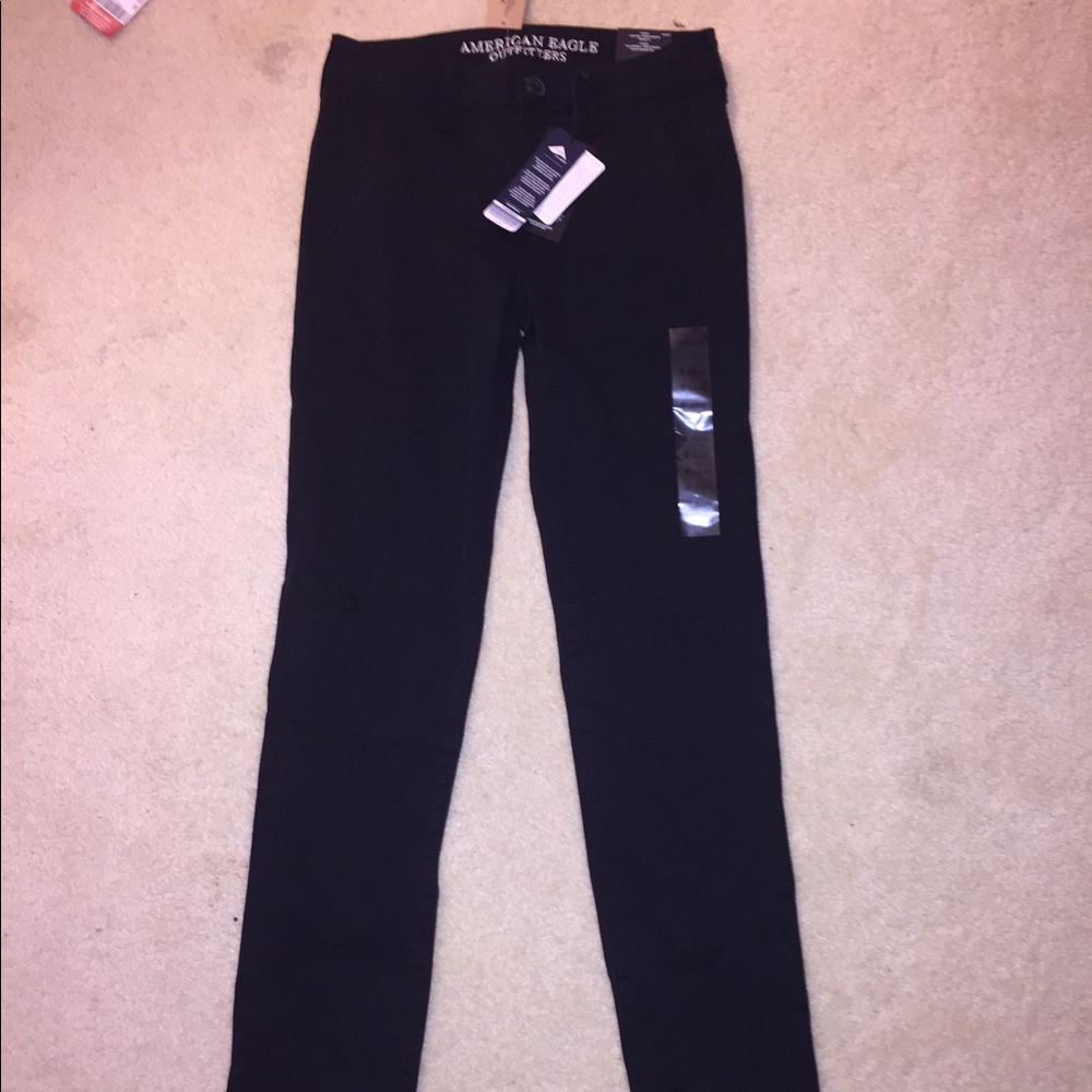 NWT AEO SZ 0 Black Skinny Twill Uniform Style Pant
