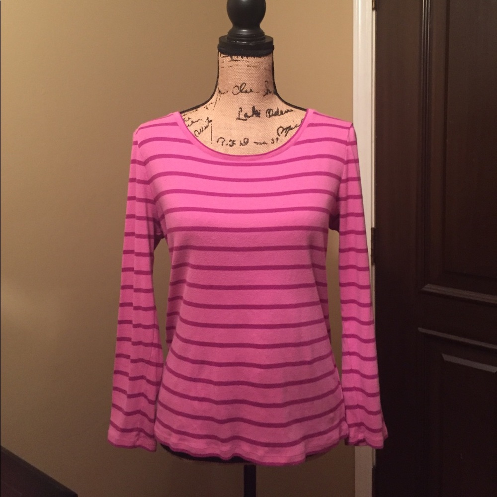 Ann Taylor Striped Zipper Back Tee