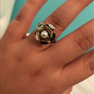 Gold rose with pearl ring