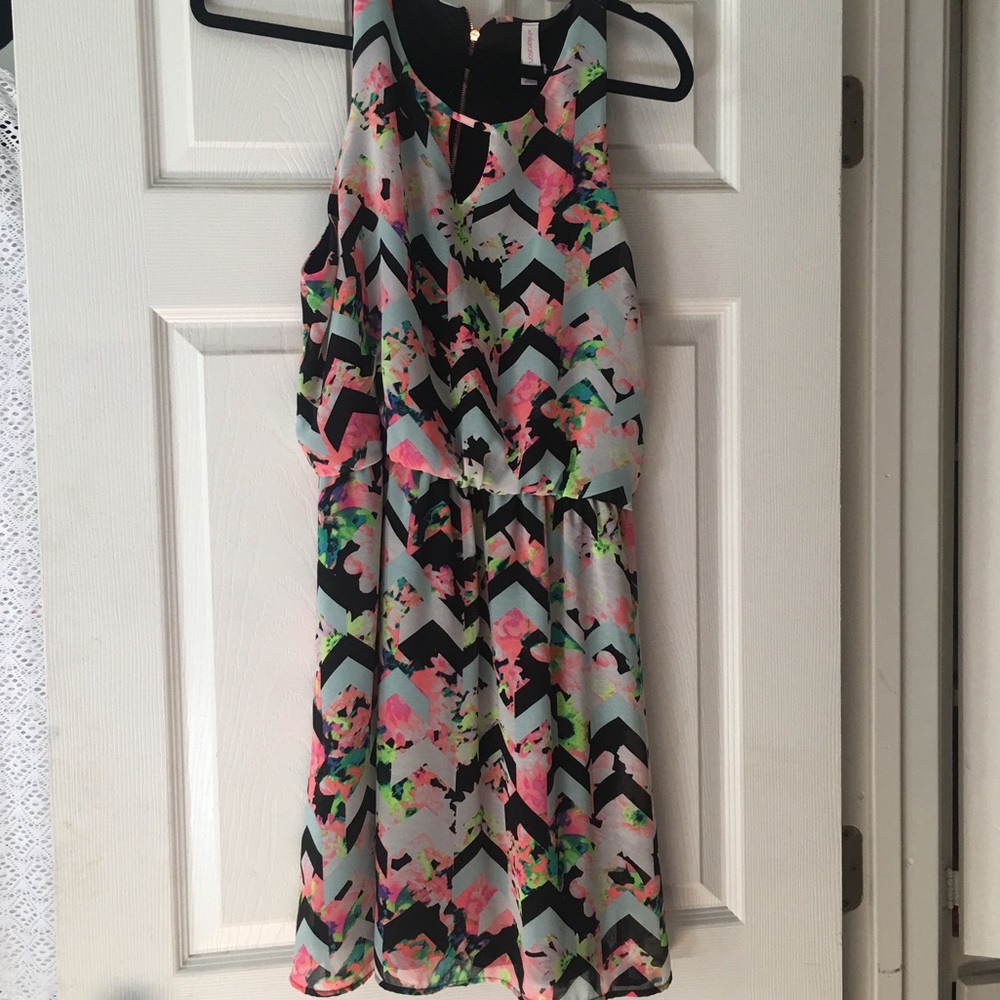 Adorable mix print women's dress with keyhole neck